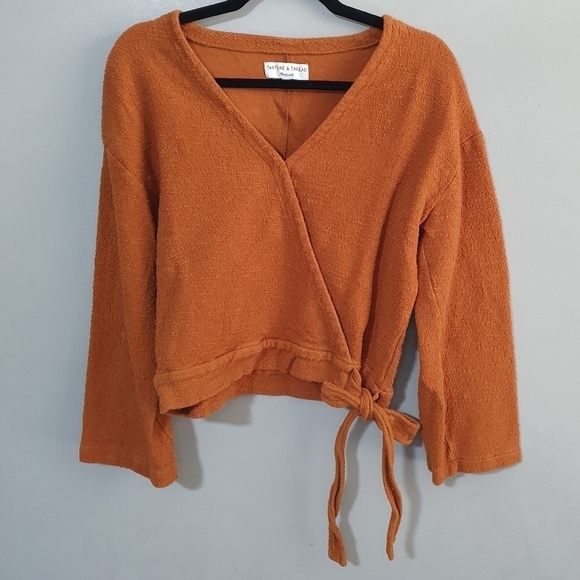 MADEWELL Texture & Tread Blouse Faux-Wrap Burnt Orange Women's Size M - Picture 2 of 8